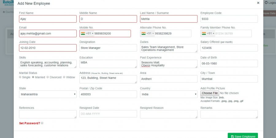 Employee permission in Retailcore software
