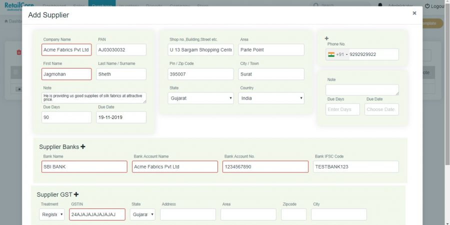 Add supplier in Retailcore software