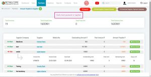 Screen showing tracking of supplier payments in RetailCore Software