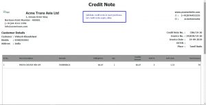 Credit note in retailcore software