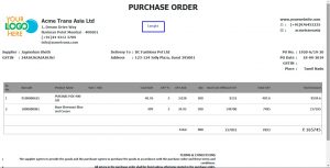 Purchase order print view in retailcore software