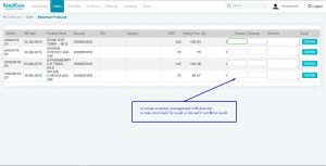 Returned product inventory view in retailcore software