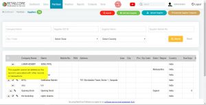 Screen Showing Supplier Details Management in RetailCore Software