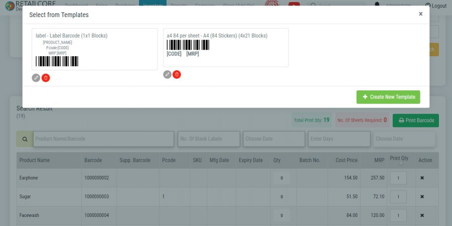 Barcode Label Format Designer in RetailCore Software