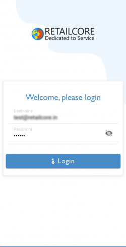 Retailcore billing app login screen