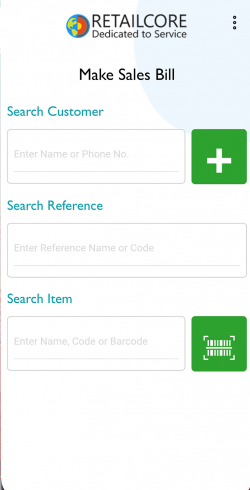 Sales Bill Screen of RetailCore Billing App