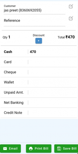 Multiple Payment Methods Screen on Retailcore Billing App