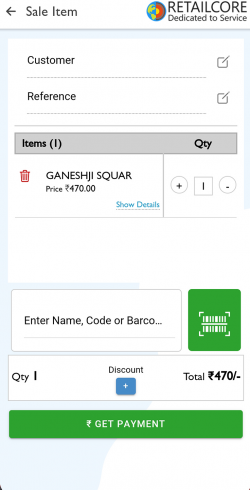 Billing Screen of RetailCore Billing App