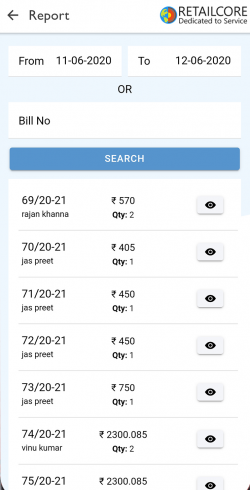 Sales report on Retailcore billing app