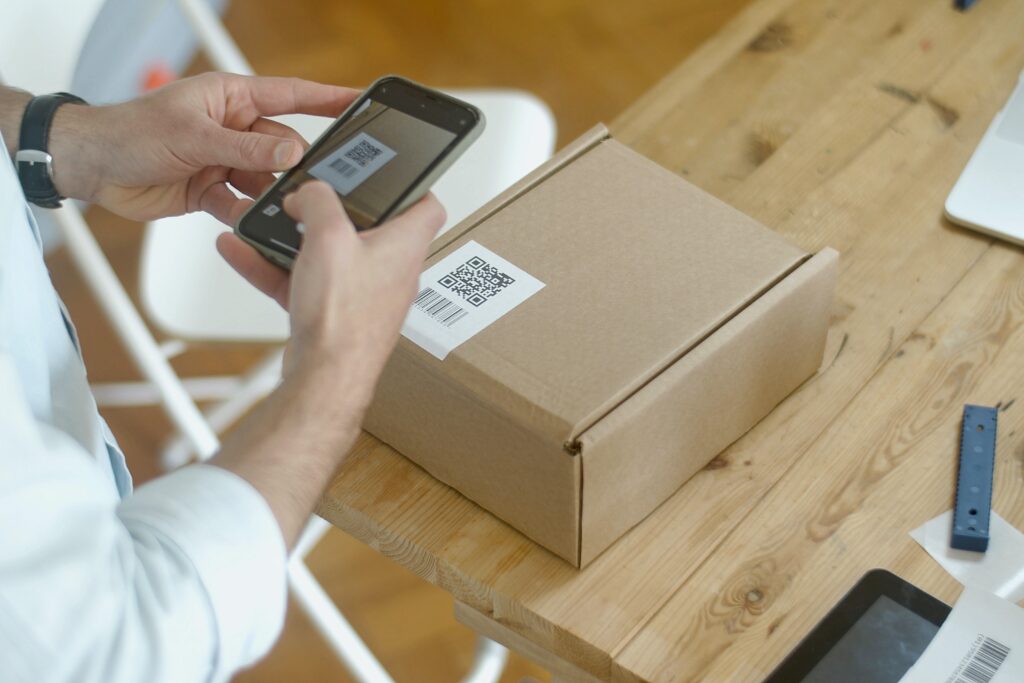 Inventory tracking and management with QR code is seen