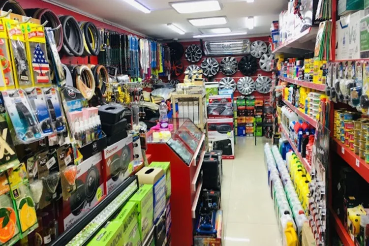 Car accessories retail sore interior view of inventory