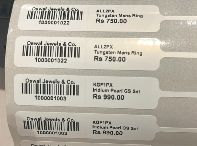 Jewellery Barcode / tags from RetailCore Software