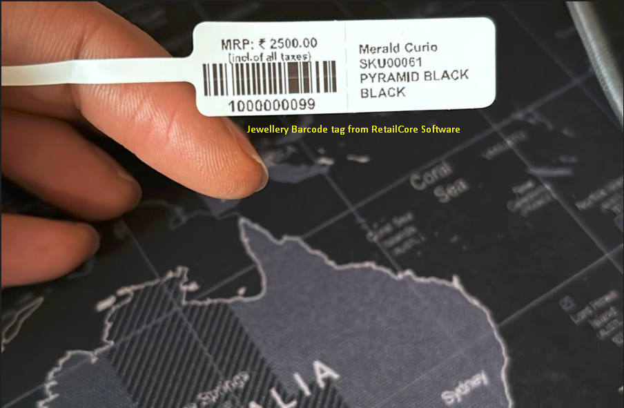 Barcode label / tag for jewellery from RetailCore Software