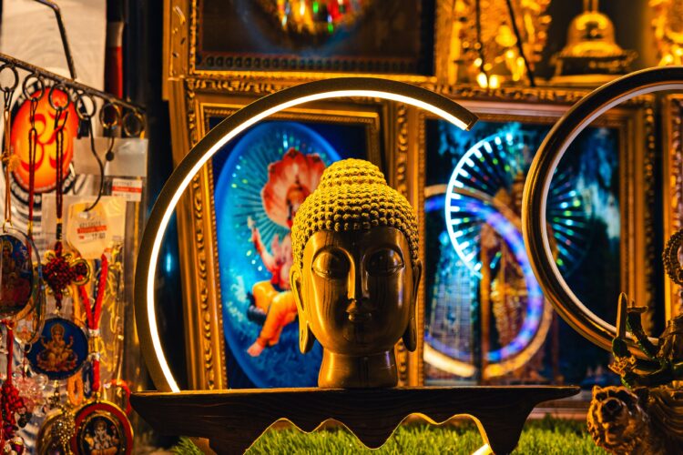 Religious products, faith items retail store front in India